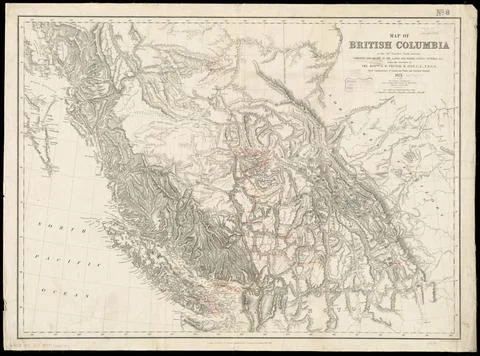 RECORD DATE NOT STATED Map of British Columbia to the 56th parallel, north... 스톡 사진