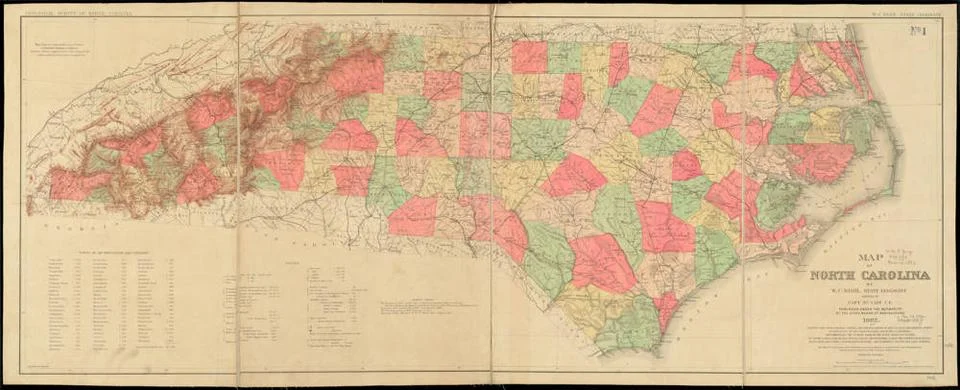 RECORD DATE NOT STATED Map of North Carolina. Relief shown by shading and ... Fotos de archivo
