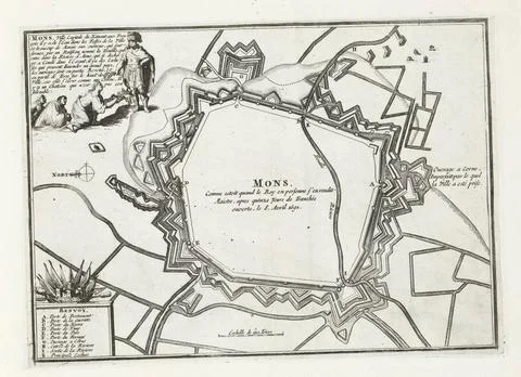 RECORD DATE NOT STATED  Map of Mons, 1693, 1693 print Map of the fortifica... Stock Photos