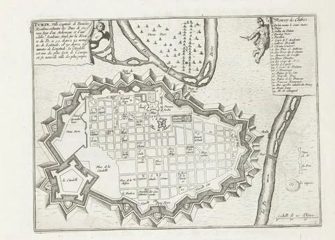 RECORD DATE NOT STATED  Map of Turin, 1693, 1693 print Map of Turin and th... Stockfoto's