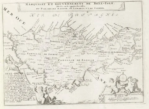 RECORD DATE NOT STATED  Map of the Markizaat van Belle Ile, ca. 1693-1695,... Stock Photos