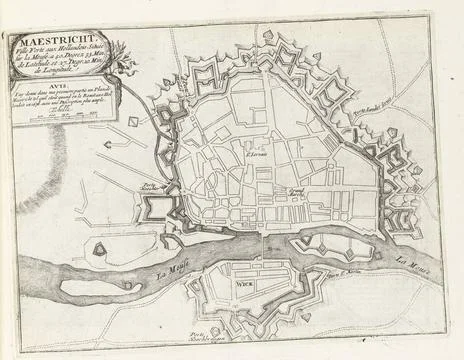 RECORD DATE NOT STATED  Map of Maastricht, ca. 1695, 1695 - 1697 print Map... Fotos Stock