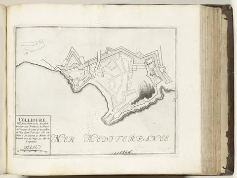 RECORD DATE NOT STATED  Map of Collioure, ca. 1693-1696, 1693 - 1696 print... Fotos Stock