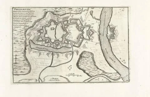 RECORD DATE NOT STATED  Map of Philippsburg, ca. 1702, 1702 - 1703 print M... Stock Photos