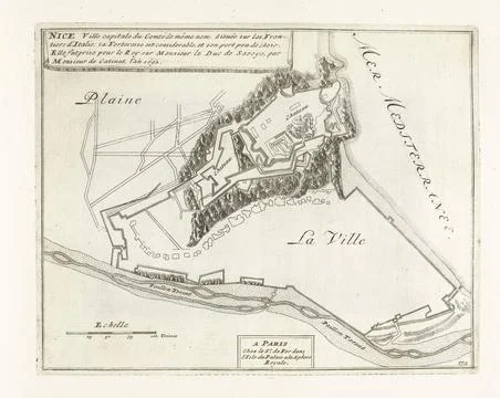 RECORD DATE NOT STATED  Map of Nice, ca. 1702, 1702 - 1703 print Map of th... Stockfoto's