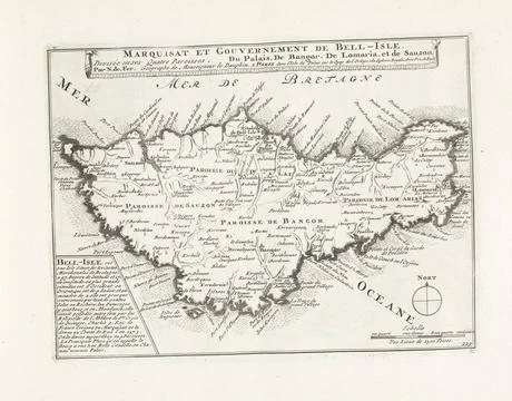 RECORD DATE NOT STATED  Map of the Markizaat van Belle Ile, ca. 1702, 1702... Stock Photos