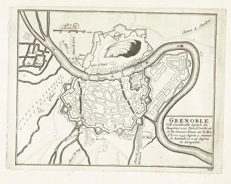 RECORD DATE NOT STATED  Map of Grenoble, ca. 1702, 1702 - 1703 print Map o... Stockfoto's