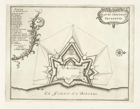 RECORD DATE NOT STATED  Map of ChÃ¢teau Trompette, ca. 1702, 1702 - 1703 p. Stock Photos