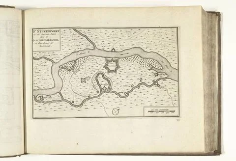 RECORD DATE NOT STATED  Map of Stevensweert, 1726, 1726 print Map of the d... Fotos Stock