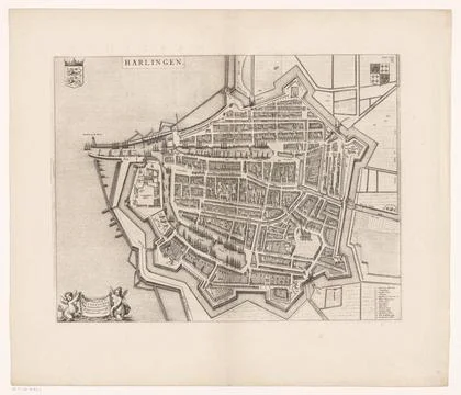 RECORD DATE NOT STATED  Map of Harlingen, 1652 print Map in a nutshell per... Stock Photos