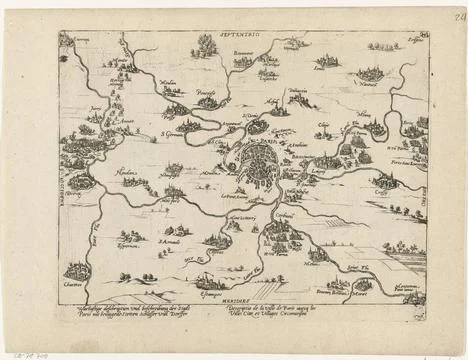 RECORD DATE NOT STATED  Map of Paris and surroundings, 1590, 1590 - 1592 p... Stock Photos