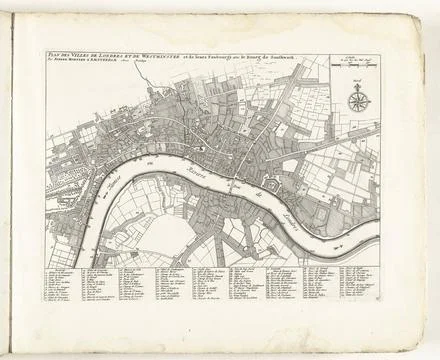 RECORD DATE NOT STATED  Map of London, ca. 1702, 1702 - 1703 print Map of ... Stock Photos