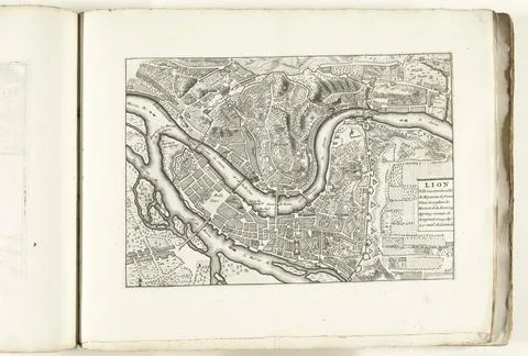RECORD DATE NOT STATED  Map of Lyon, ca. 1702, 1702 - 1703 print Map of th... Stock Photos