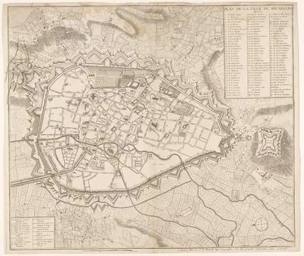 RECORD DATE NOT STATED  Map of Brussels, Anonymous, 1745 print Map of Brus... Stock Photos