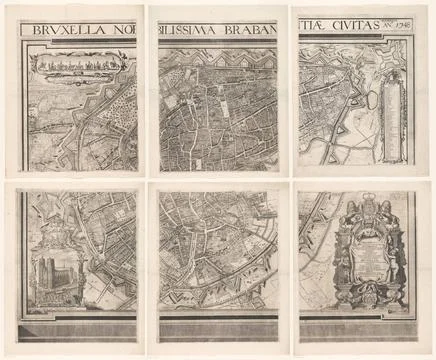 RECORD DATE NOT STATED  Map of Brussels, consisting of six parts, Anonymou... Stock Photos