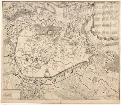 RECORD DATE NOT STATED  Map of Brussels, J.G. Harrewijn (II), 1711 - 1712 ... Stock Photos