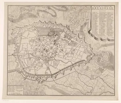 RECORD DATE NOT STATED  Map of Brussels, Frans de Bakker, 1736 - 1774 prin... Stock Photos