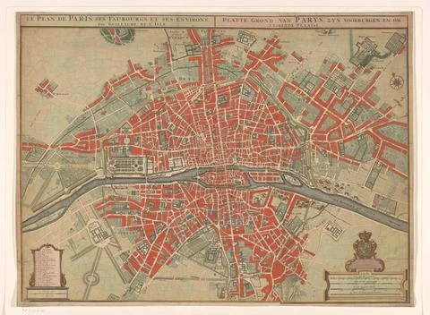 RECORD DATE NOT STATED  Map of Paris, Anonymous, 1721 - 1774 print paper e... 스톡 사진