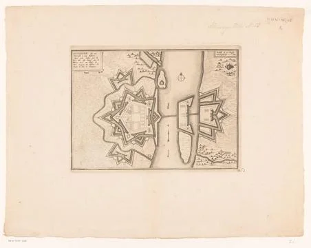 RECORD DATE NOT STATED  Map of Huningue, ca. 1702, Laurens screen, 1702 - ... Fotos Stock