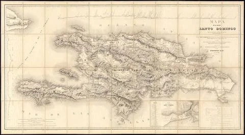 RECORD DATE NOT STATED Mapa de la isla de Santo Domingo , Hispaniola, Maps... Stock Photos