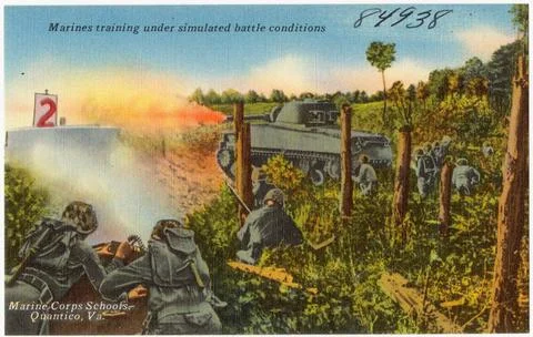 RECORD DATE NOT STATED Marines training under simulated battle conditions,... Stock Photos