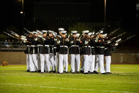 RECORD DATE NOT STATED Marines with the Silent Drill Platoon execute their... Stock Photos