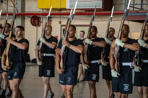 RECORD DATE NOT STATED Marines with the Silent Drill platoon execute their... Stock Photos