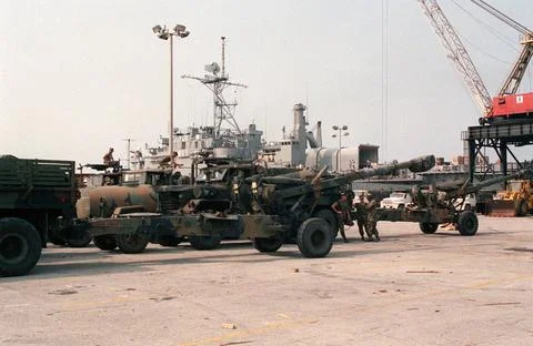 RECORD DATE NOT STATED Marines relax around their gear while waiting to em... Foto stock