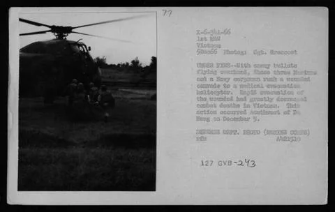 RECORD DATE NOT STATED  Marines evacuate a wounded comrade to a medical ev... Stock Photos