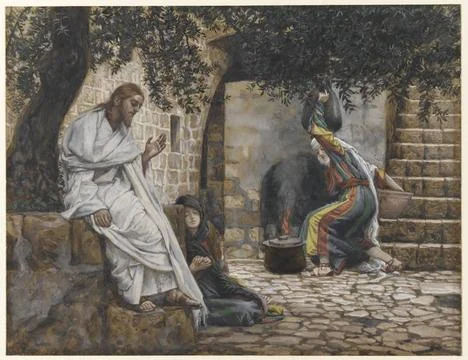 RECORD DATE NOT STATED Mary Magdalene at the Feet of Jesus James Tissot (F... Stock Photos