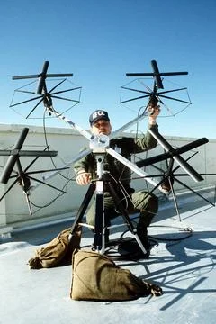 RECORD DATE NOT STATED A member of the 13th Air Force command center sets ... Stock Photos