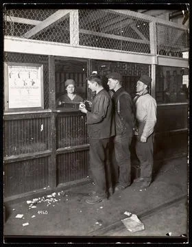 RECORD DATE NOT STATED Men in line , Armories, Ordnance industry, Queues, ... Stock Photos