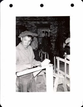 RECORD DATE NOT STATED Men Constructing Wood Framing. Original caption: Mi... Stock Photos