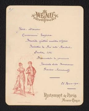 RECORD DATE NOT STATED  Menu map of restaurant De Paris in Monte Carlo bef... Stockfoto's