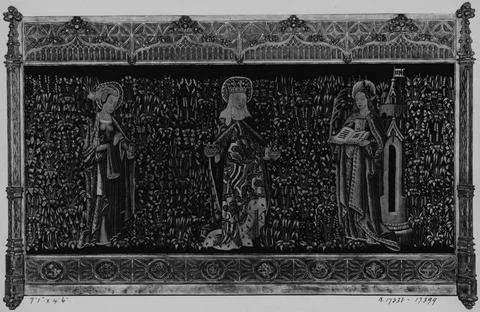 RECORD DATE NOT STATED  Millefleurs ground with saints. unknown c. 1500-15... Stock Photos