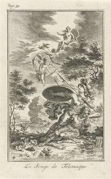 RECORD DATE NOT STATED  Minerva protects Telemachus against arrows of Amor... Stock Photos