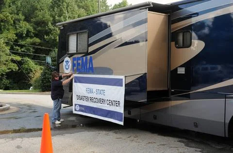 RECORD DATE NOT STATED Mobile Disaster Recovery Center Vehicle and Driver ... Stock Photos