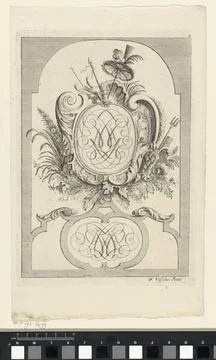 RECORD DATE NOT STATED  Monogram on Cartouche with Volutes, leaf ornament,... Stock Photos