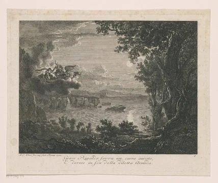 RECORD DATE NOT STATED  Moon landscape with the flying car of Armida, in w... Fotos Stock