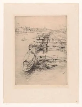 RECORD DATE NOT STATED  Moored boats in Authoruil, Paris, Gustave Leheutre... Stock Photos