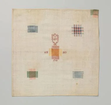 RECORD DATE NOT STATED  Multicolored Silk Stop patch on cotton mousseline,... Stock Photos