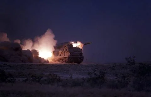 RECORD DATE NOT STATED A Multiple Launch Rocket System (MLRS) rocket is fi... 库存照片