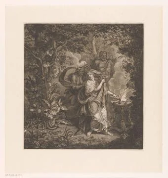 RECORD DATE NOT STATED  Mythological scene with an offering queen in a for... Stock Photos