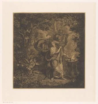 RECORD DATE NOT STATED  Mythological scene with an offering queen in a for... Stock Photos