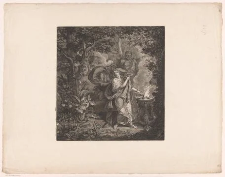 RECORD DATE NOT STATED  Mythological scene with an offering queen in a for... Stock Photos