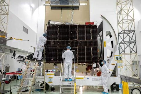 RECORD DATE NOT STATED  NASA s Psyche Solar Array Stowed for Launch. Team ... Stock Photos