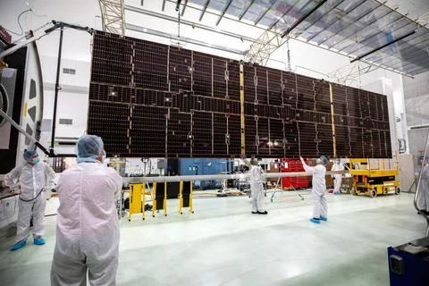 RECORD DATE NOT STATED  NASA s Psyche Solar Array Stowed for Launch. Team ... Stock Photos