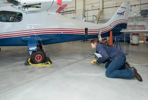 RECORD DATE NOT STATED  NASA engineers put the X-57 Maxwell, NASAs first .. Stock Photos