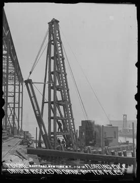 RECORD DATE NOT STATED  New York, March 14, 1916, Floating Pile Driver Rig... Stock Photos