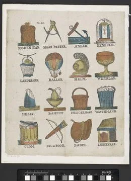 RECORD DATE NOT STATED  Objects, c. 1700 - c. 1899 print Leaf with 8 perfo... Stock Photos